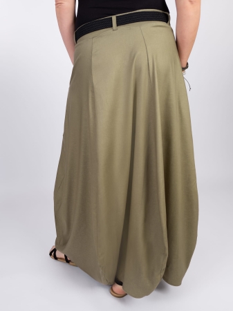 Długa lniana spódnica bombka - KHAKI
